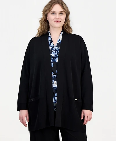 Anne Klein Plus Collarless Open-Front Cardigan