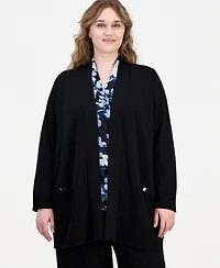 Anne Klein Plus Collarless Open-Front Cardigan
