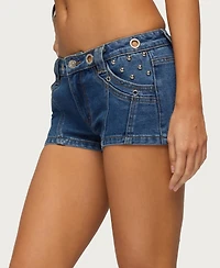 Edikted Women's Danikah Stud and Grommet Denim Micro Shorts