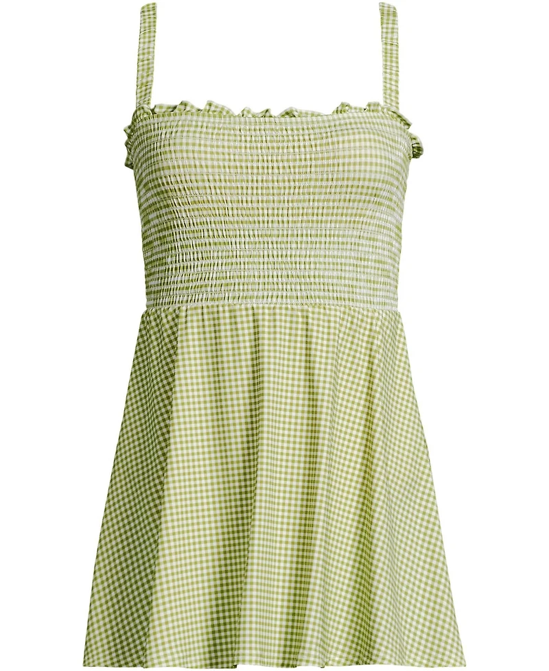 Lands' End Women's Square Neck Smocked Mini Swim Dress