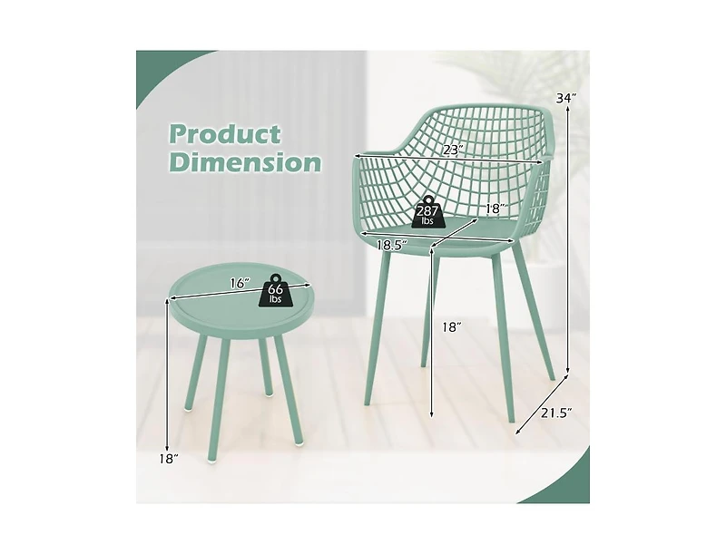Boyel Living 3 Piece Patio Chair Set with Pp Seat and Tabletop for Porch