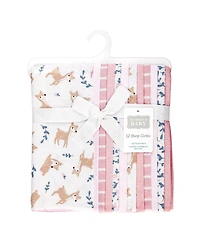 Hudson Baby Girl Cotton Poly Flannel Burp Cloths Bundle 12-Pack, Loves Me Deerly, One Size