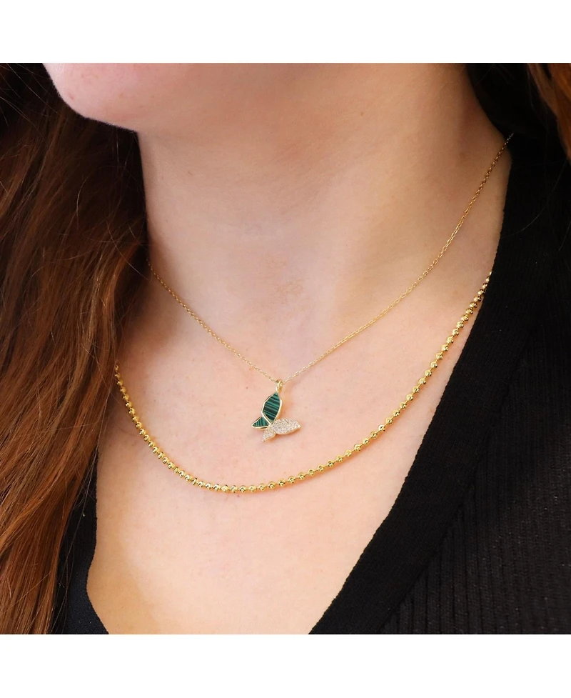 The Lovery Malachite Cz Butterfly Necklace 14K Gold-Plated Sterling Silver
