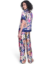 Karl Lagerfeld Paris Womens Short Sleeve Printed Camp Shirt Womens Soft Floral Print Pull On Pants
