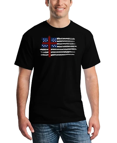 La Pop Art Men's One Nation Under God American Flag Cross Word T-Shirt