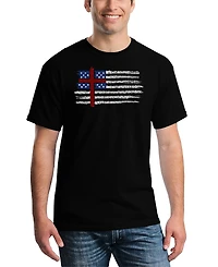 La Pop Art Men's One Nation Under God American Flag Cross Word T-Shirt