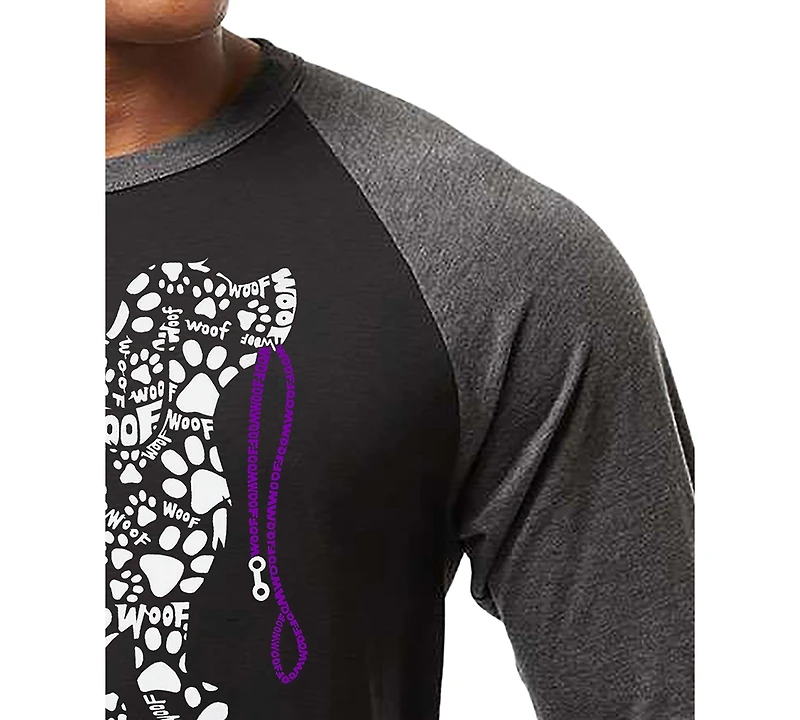 La Pop Art Men's Dog Leash Word Raglan-Sleeve T-Shirt