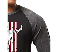 La Pop Art Men's Patriot Cow Skull American Flag Word Raglan-Sleeve T-Shirt