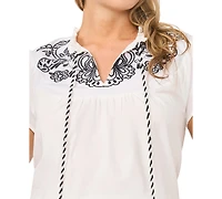 Vince Camuto Women's Flutter-Sleeve Front Yoke V-Neck Top