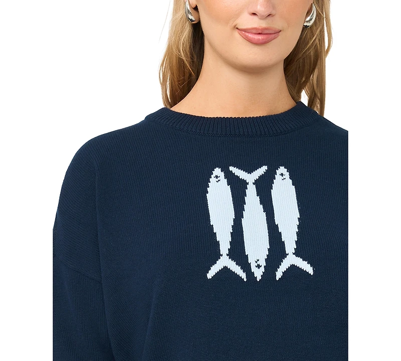 Vince Camuto Women's Sardine Motif Crewneck Sweater