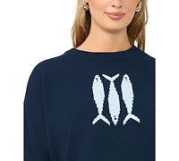 Vince Camuto Women's Sardine Motif Crewneck Sweater