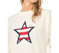 Vince Camuto Women's Star Stripes Motif Crewneck Sweater