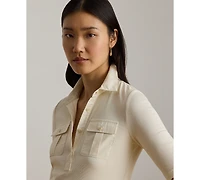 Lauren Ralph Petite Rib-Knit Slim Fit Collared Top