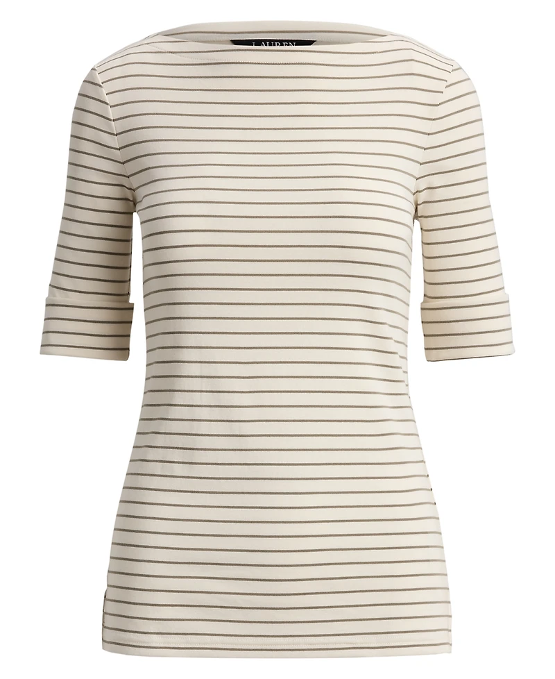 Lauren Ralph Petite Striped Boat Neck T-Shirt