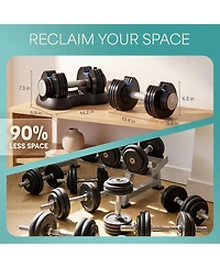 Lifepro Adjustable Dumbbells Set with Rack - Compact 5-in-1 Hand Weights for Home Gym, Quick Adjust, Secure Grip