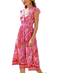 Cupshe Women's Printed V-Neck Flutter Sleeve Beach Dress