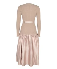 Modenaire Women's Ribbed Knit Satin Belted Midi Dress