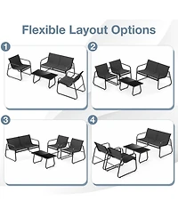 Gouun 4 Piece Patio Furniture Set, Fabric Outdoor Chairs and Loveseat with Tempered Glass Coffee Table