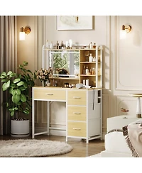 gaomon Vanity Desk with Mirror, Makeup Vanity Table with Shelves, 4 Fabric Drawers Storage, Modern Dressing Table for Bedroom, Gift for Women