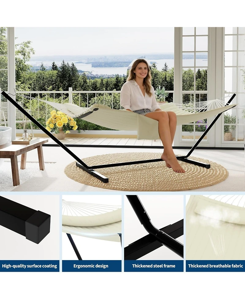 gaomon Portable Double Hammock with Stand for Outdoor Patio, Garden, Beach, Backyard