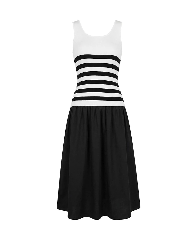 Modenaire Women's Striped Knit Contrast Skirt Midi Dress