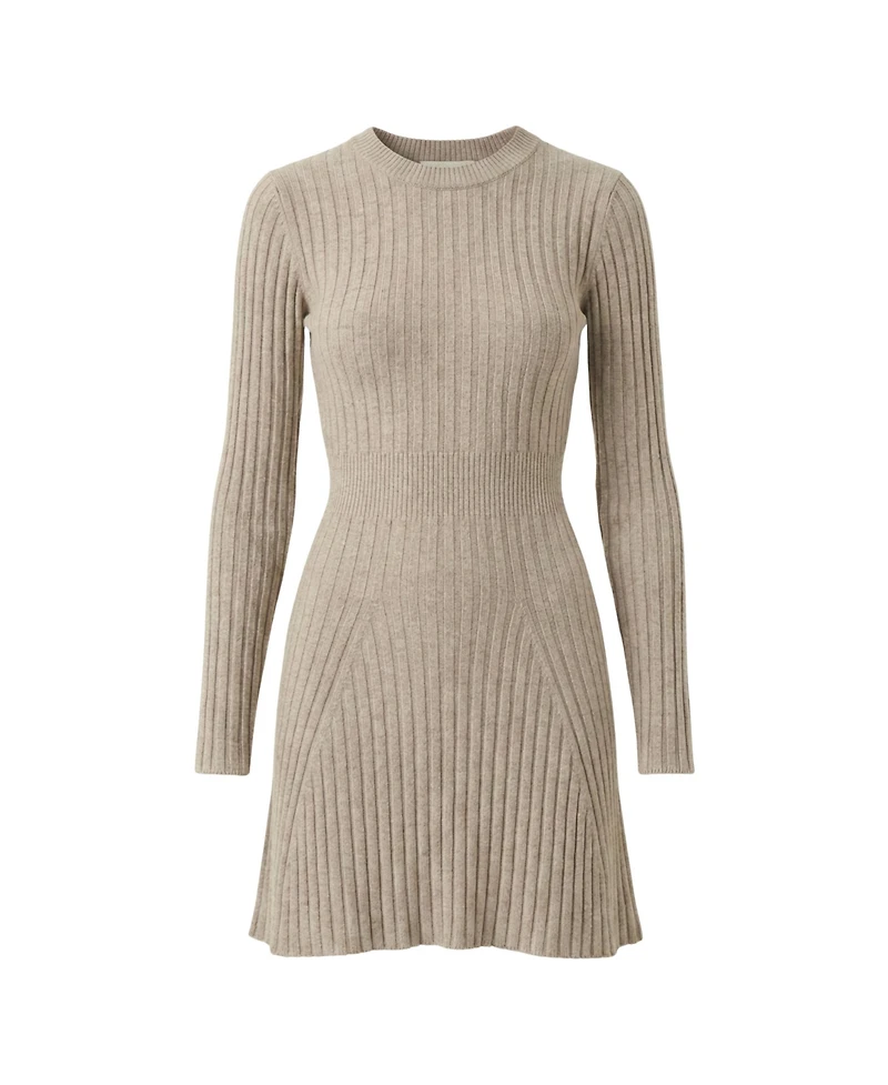 Modenaire Women's Ribbed Knit Long-Sleeve Flared-Hem Sweater Dress