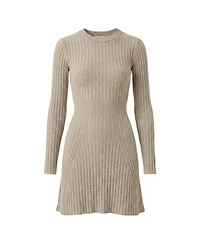 Modenaire Women's Ribbed Knit Long-Sleeve Flared-Hem Sweater Dress