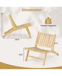 Gymax 4PCS Teak Wood Outdoor Reclining Chair Natural Mid Century Accent Chair w/ Backrest