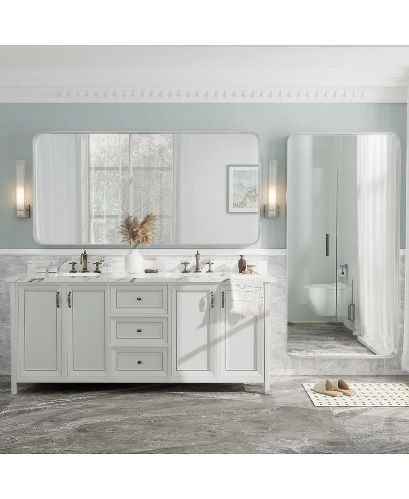 Apmir 72" x 36" High-Strength Tempered Glass and Aluminum Alloy Framed Wall Decor Bathroom Vanity Mirror in Brushed Silver