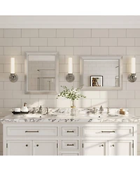 Apmir 16" x 20" Inch Thick Metal Framed Wall Mirrors for Bedroom, Rectangle Wall-Mounted Mirrors in Brushed Silver