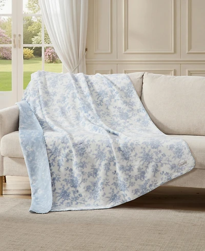 Laura Ashley Bedford Printed Plush Reversible Throw, 70" x 50"