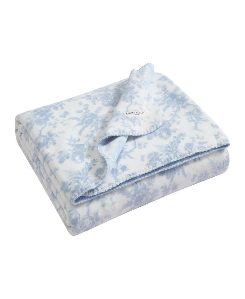 Laura Ashley Bedford Printed Plush Reversible Throw, 70" x 50"