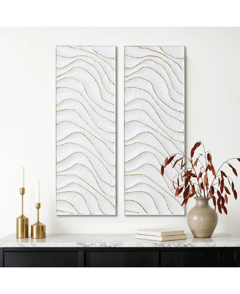 LuxenHome Modern Metal Wall Decor, 2-Piece Textured Panels with Sculpted Wave Design
