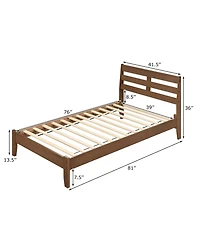 Slickblue Wooden Platform Bed Frame with Slatted Headboard