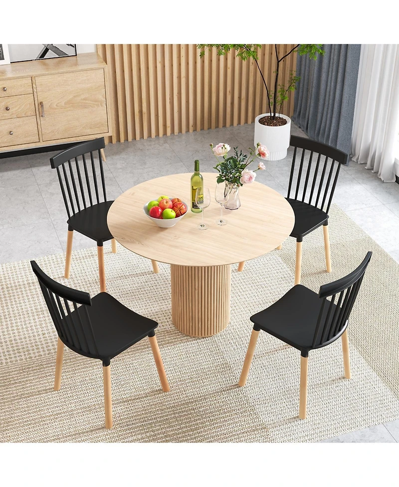 Slickblue Wooden Windsor Dining Chairs Set of 4 with Spindle Backrest and Ergonomic Curved Seat