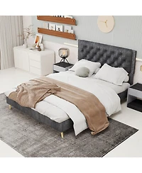 Rainsken Bed Frame, with Suede Upholstered Headboard, Under Storage, Wood Slats Support, No Box Spring Needed, Easy Assembly