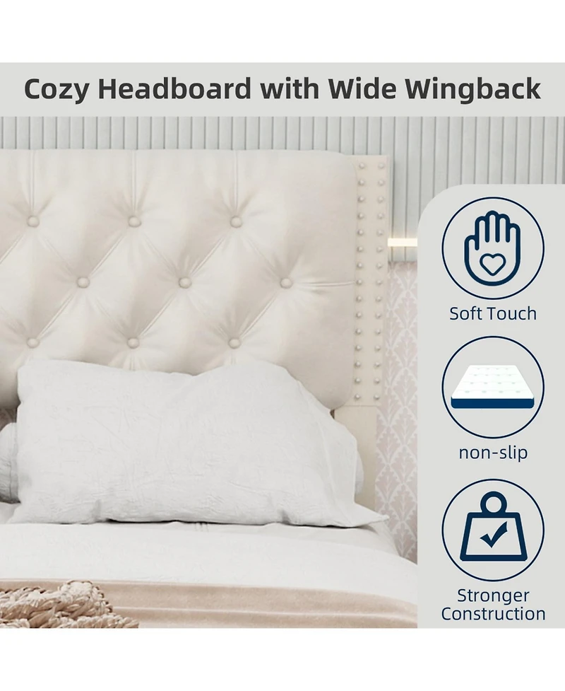 Rainsken Bed Frame, with Suede Upholstered Headboard, Under Storage, Wood Slats Support, No Box Spring Needed, Easy Assembly