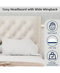 Rainsken Bed Frame, with Suede Upholstered Headboard, Under Storage, Wood Slats Support, No Box Spring Needed, Easy Assembly