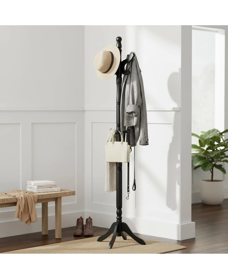 Yigii Solid Wood Coat Rack Freestanding Hall Tree 3 Adjustable Heights 11 Hooks Rubber Frame Entryway Hanger Stand