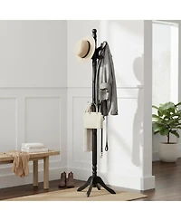 Yigii Solid Wood Coat Rack Freestanding Hall Tree 3 Adjustable Heights 11 Hooks Rubber Frame Entryway Hanger Stand