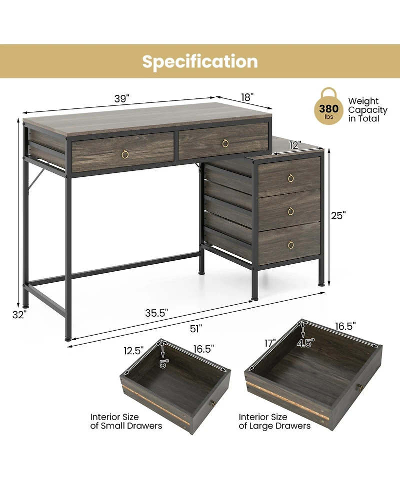Slickblue Computer Desk with Storage 5 Drawers and Side Filing Cabinet