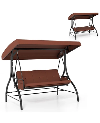 Sugift 3-Piece Patio Swing Set with Canopy and Removable Cushions