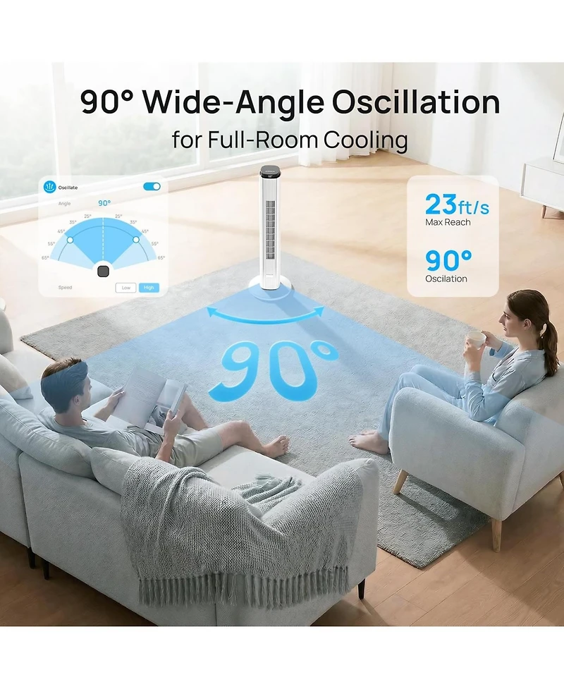 Antarctic Star 42-Inch Smart Tower Fan, App Control, Washable Grille and 12 Speeds