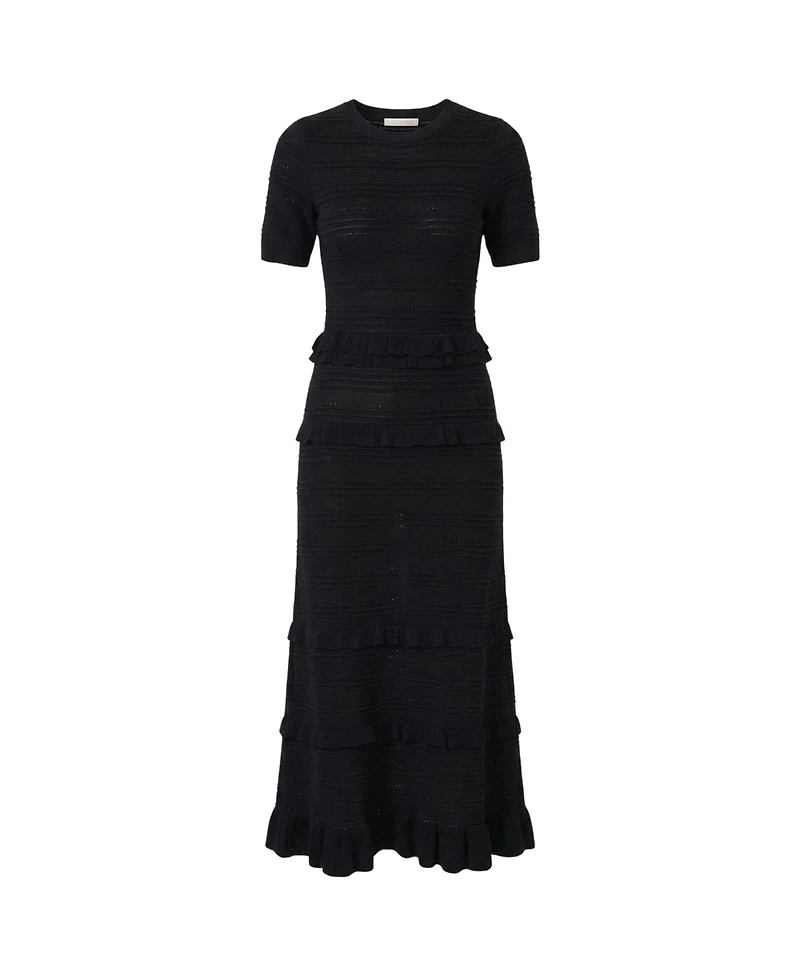 Modenaire Women's Textured Knit Ruffle-Trim Fitted Midi Dress