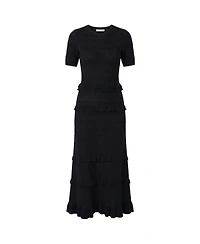 Modenaire Women's Textured Knit Ruffle-Trim Fitted Midi Dress