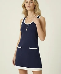 Modenaire Women's Sleeveless Knit Contrast-Trim Mini Dress with Front Pockets