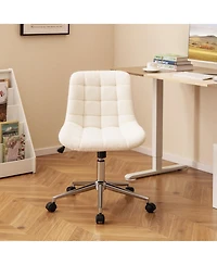 Gouun Teddy Fleece Armless Swivel Vanity Chair for Makeup Desk