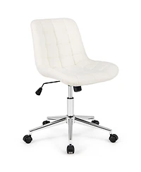 Gouun Teddy Fleece Armless Swivel Vanity Chair for Makeup Desk