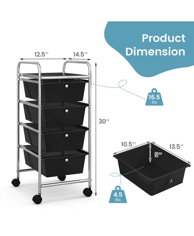 Gouun Metal Frame Compact Rolling Drawer Cart for Home Organization