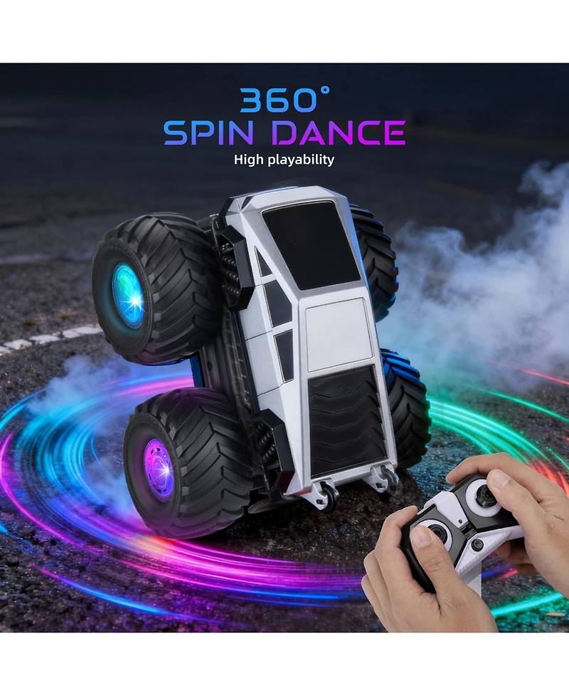 Hongge Remote Control Monster Truck for Kids, 2.4GHz Rc Stunt Car with Led Lights and Music, 4WD Amphibious All Terrain